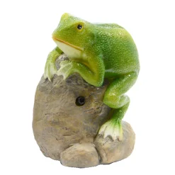 Deko Frosch mit Bewegungsmelder, quakender Laubfrosch auf Stein, Gartenfrosch, 8x7x11cm