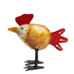 Deko Hahn eiform, kleiner Metallhahn orange mit rotem Schweif, 8x9cm