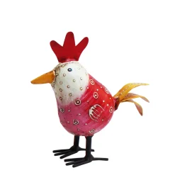 Deko Hahn, kleiner Metallhahn pink,11x12cm