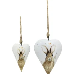 Deko Herz mit Osterhase, Metallherz mit Hasenmotiv, 13x17cm