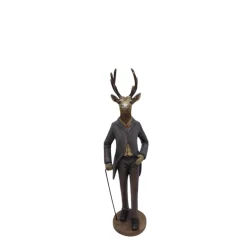 Deko Hirsch Mr Deer Antik, stattlicher Hirsch im Frack und Gehstock, 32cm
