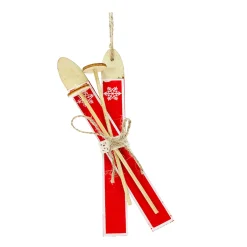 Dekohänger Ski, Holzski, Winterski und Stöcke, rot, 16cm, zum Hängen