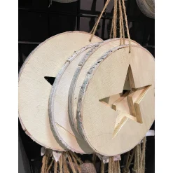 Deko Holzhänger Birke, runde Holzscheibe mit Stern, Ø20cm, weihnachtliche Naturdeko
