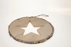 Deko Holzhänger Birke, runde Holzscheibe mit Stern, Ø20cm, weihnachtliche Naturdeko