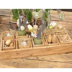 Deko Holzkiste Naturholz mit 10 kleinen Holzboxen, massive rustikale Holzkiste, 57cm