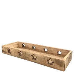 Deko Holztablett mit Sterne, längliche Holzschale Weihnachten, 34x12cm