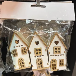 Deko Häuschen Landhaus, 3er Set Holzhäuser, weiß-natur, 12x8cm, zum Stellen oder Hängen