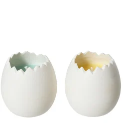 Deko Kerze Ei mit Keramikschale, Osterkerze in eiform, rosa, mint oder gelb, 6cm