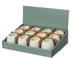 Deko Kerze Ei mit Keramikschale, Osterkerze in eiform, rosa, mint oder gelb, 6cm