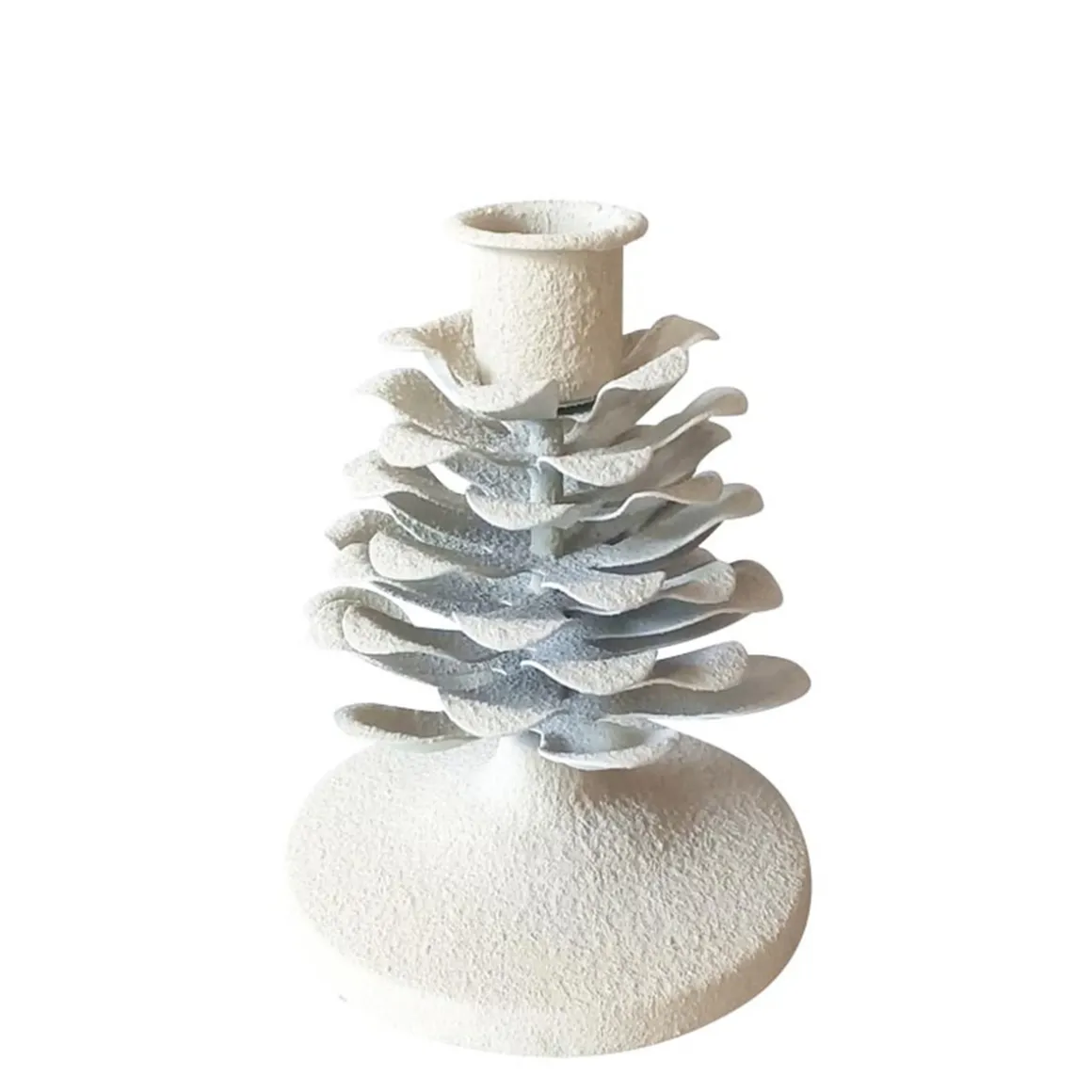 Deko Kerzenhalter Zapfen weiß used look, Stabkerzenhalter aus Metall, 11cm