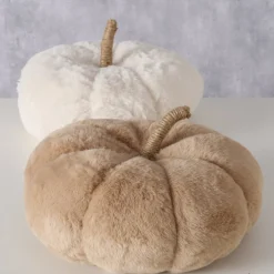 Deko Kissen Kürbis Johanne braun oder weiß, Plüschkissen in kürbisform, 30cm, Boltze Home Collection