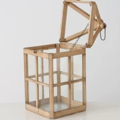 Deko Laterne Torre, Holzlaterne mit Glas-Sprossen-Fenster, 38cm, Boltze Home Collection