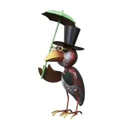 Deko Rabe Rudi, Metallrabe mit Regenschirm, Zylinder und Brille, 24cm