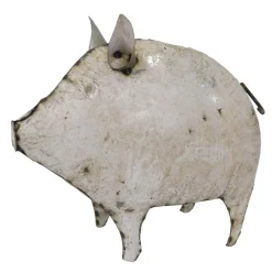 Deko Schwein used look, Metallschwein cremeweiß-grau, 50x44cm