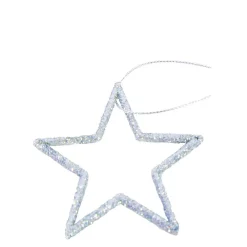 Deko Sterne silbergrau, Weihnachtssterne mit Glimmer, Ø7cm, 20 St/Beutel, Hänger