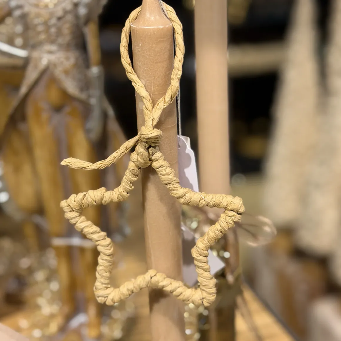 Deko Stern Jute-Bast Natur, Jutestern hell, Weihnachtsstern umwickelt, Ø10cm