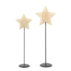 Deko Stern Naturholz, Holzstern Natur auf Metallständer, 43cm