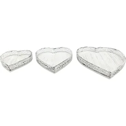 Deko Tablett Herz weiß, Metallschale mit Muster - used look, 25x28x4cm