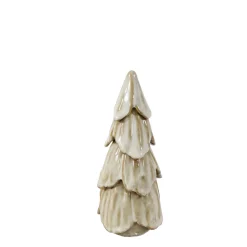 Deko Tannenbaum, schlichter Keramikbaum creme-braun, 17cm