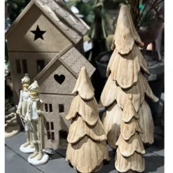 Deko Tannenbaum, schlichter Keramikbaum creme-braun, 17cm