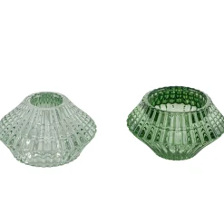 Deko Teelichtglas Ufo, Windlicht aus Glas gestreift hellgrün, 7x4cm