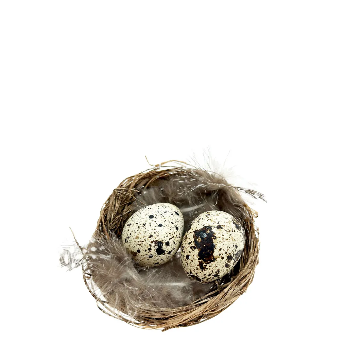 Deko Vogelnest Natur, kleines Weidennest mit Wachteleier und Federn, Ø6cm