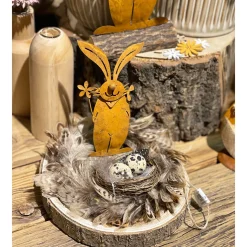 Deko Vogelnest Natur, kleines Weidennest mit Wachteleier und Federn, Ø6cm