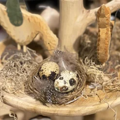 Deko Vogelnest Natur, kleines Weidennest mit Wachteleier und Federn, Ø6cm
