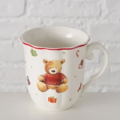 Deko Weihnachtsbecher Bailey, Keramikbecher mit Teddy-Motiv, 350ml, Boltze Home Collections