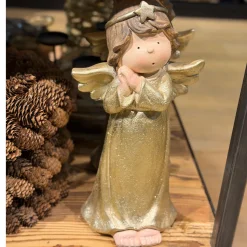 Deko Weihnachtsengel, großer Engel mit goldenem glitzerndem Kleid, 40cm