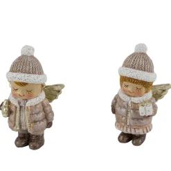 Deko Weihnachtsengel mit Geschenk, putziges Engel-Mädchen mit Pudelmütze, 8cm