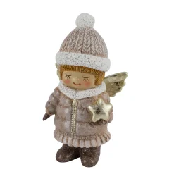 Deko Weihnachtsengel mit Stern, putziges Engel-Mädchen mit Pudelmütze, 11cm
