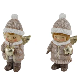 Deko Weihnachtsengel mit Stern, putziges Engel-Mädchen mit Pudelmütze, 11cm