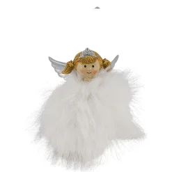 Deko Weihnachtsengel, putziges Engel-Mädchen mit Plüschkleid, Krone und Zöpfchen, 6cm