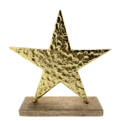 Deko Weihnachtsstern gold beschlagen, Metallstern mit deutlichem Relief auf Holzsockel, 28x28cm, Aufsteller