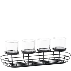 Deko Windlicht Cleveland, längliche Metallschale mit 4 Kerzengläser, 40cm, WMG Grünberger