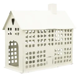 Deko Windlicht Haus mit vielen Fenstern, weiß used look, Metallhaus für Fensterbank, 28x23cm