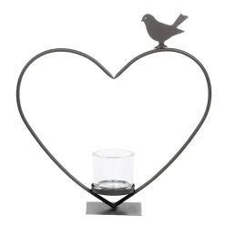 Deko Windlicht Herz Elisa, Metallherz mit Vogel auf Metallständer, 40cm, WMG Grünberger