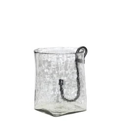 Deko Windlicht Verre eckige Form, Glaswindlicht mit abnehmbarem Stabkerzenhalter aus Metall, 12cm