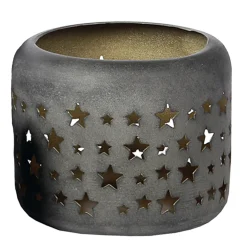 Deko Windlicht Weihnachtssterne Antik grau-gold, Metallwindlicht durchscheinend, 15cm, WMG Grünberger