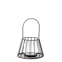 Eisen Windlicht Rondo, schlichter Teelichthalter aus Eisengeflecht mit Henkel, WMG Grünberger