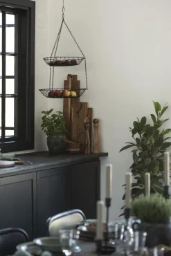 Etagere 2 fach, Küchenhänger Draht mit 2 runden Körben, Hängekorb schwarz, 77cm, Ib Laursen