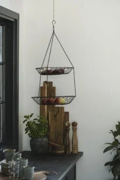 Etagere 2 fach, Küchenhänger Draht mit 2 runden Körben, Hängekorb schwarz, 77cm, Ib Laursen