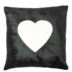 Fellkissen Herz, Kuhfell mit Herzapplikation, schwarz, 45x45cm, Mars & More