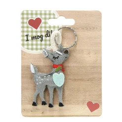 Filz Schlüsselanhänger Reh "I mog di"  hellgrau, Gilde