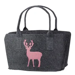 Filztasche Hirsch, Shopper Rotwild, rot/weiß karierter Hirsch, dunkles grau, 26x40cm, Gilde
