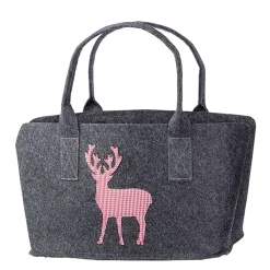 Filztasche Hirsch, Shopper Rotwild, rot/weiß karierter Hirsch, dunkles grau, 26x40cm, Gilde