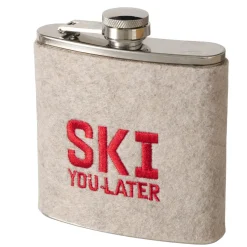 Flachmann Ski mit unterschiedlichen Sprüchen, Trinkflasche Skiing bestickt, 170ml, Boltze Home Colle