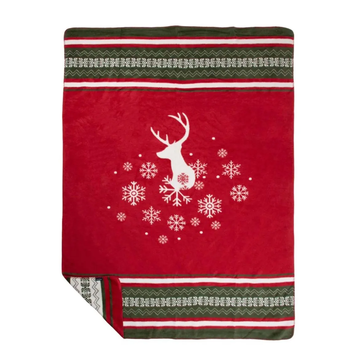 Fleecedecke Hirsch, Wendedecke Hirsch und Eiskristalle, 150x200cm, Mars & More