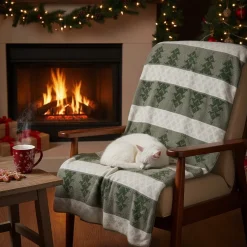Fleecedecke Tannenbaum, Wendedecke Bäume grün-beige, 150x200cm, Mars & More